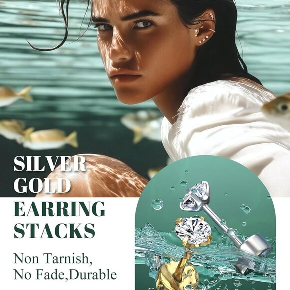 16 Gauge Cartilage Earrings for Women Flat Back-Hypoallergenic Surgical Stainles - Picture 8 of 9